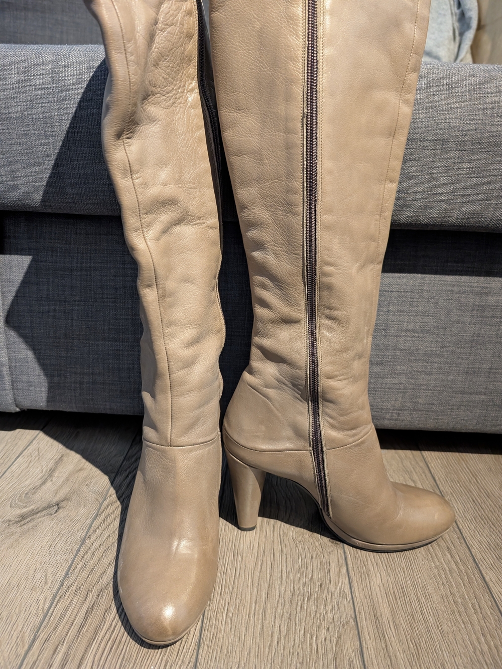 Classic Knee-High Leather Boots in Taupe
